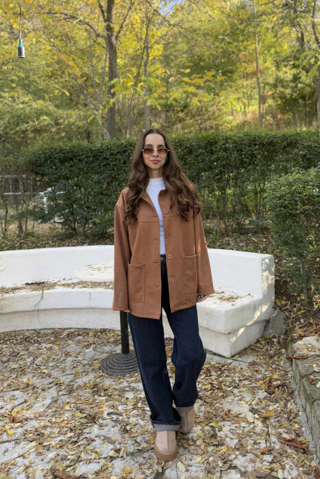 ONE COLOR SIMPLE WOMEN JACKET BROWN/KAFE - 1