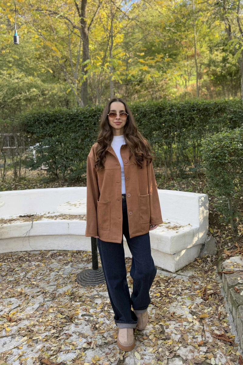 ONE COLOR SIMPLE WOMEN JACKET BROWN/KAFE - 1