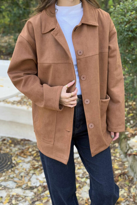ONE COLOR SIMPLE WOMEN JACKET BROWN/KAFE - 2