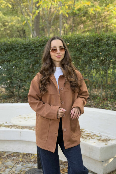 ONE COLOR SIMPLE WOMEN JACKET BROWN/KAFE - 3