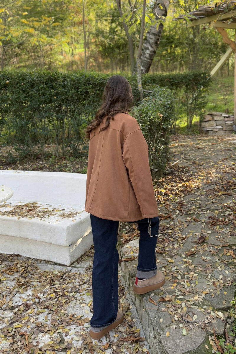 ONE COLOR SIMPLE WOMEN JACKET BROWN/KAFE - 4