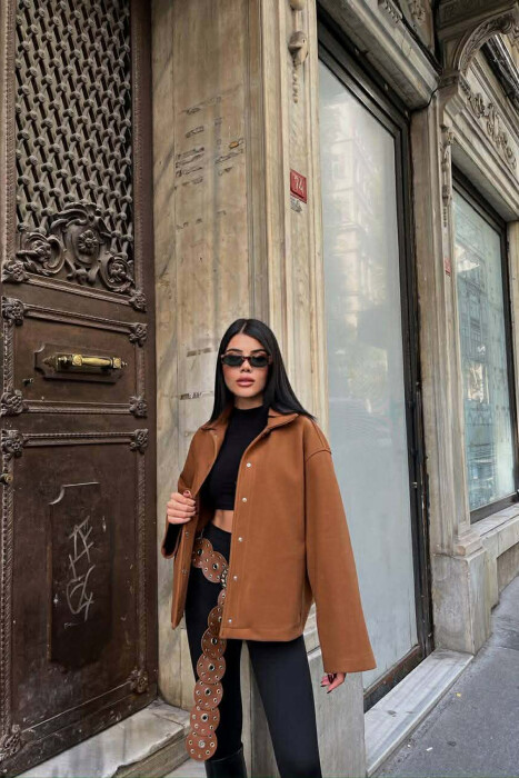 ONE COLOR SIMPLE WOMEN JACKET BROWN/KAFE - 2