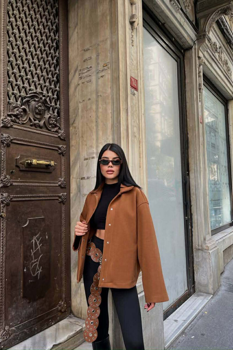 ONE COLOR SIMPLE WOMEN JACKET BROWN/KAFE - 2