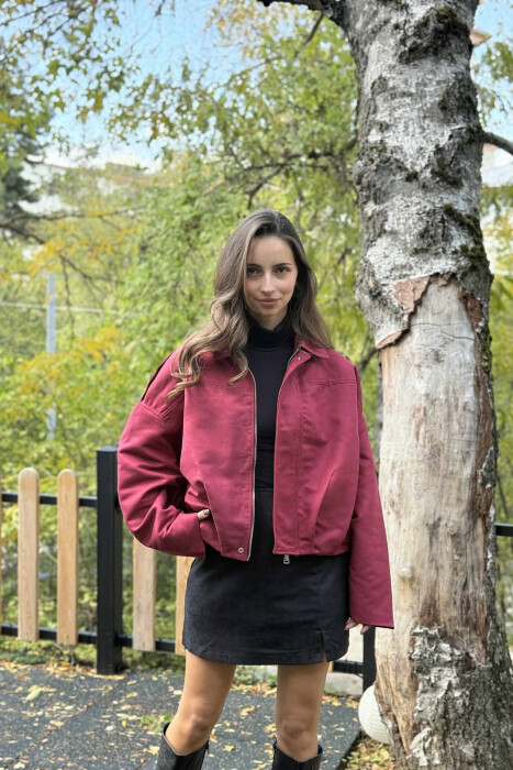 ONE COLOR SIMPLE WOMEN JACKET BURGUNDY/VISHNJE - 1