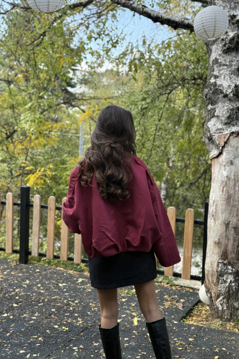 ONE COLOR SIMPLE WOMEN JACKET BURGUNDY/VISHNJE - 3