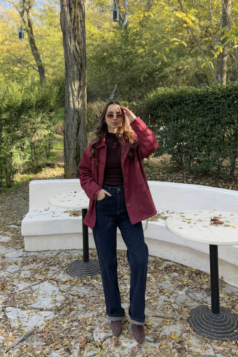 ONE COLOR SIMPLE WOMEN JACKET BURGUNDY/VISHNJE - 1