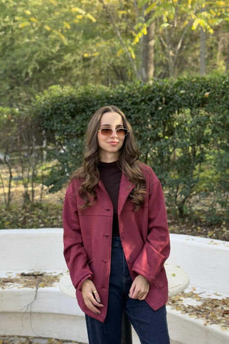 ONE COLOR SIMPLE WOMEN JACKET BURGUNDY/VISHNJE - 3