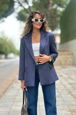 ONE COLOR SIMPLE WOMEN JACKET DARK BLUE/BEE 