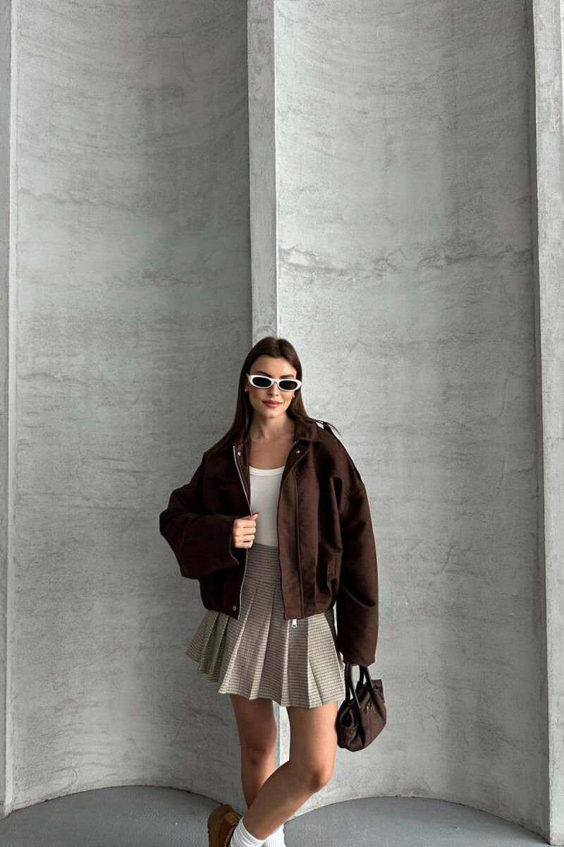 ONE COLOR SIMPLE WOMEN JACKET DARK BROWN/KAE - 1