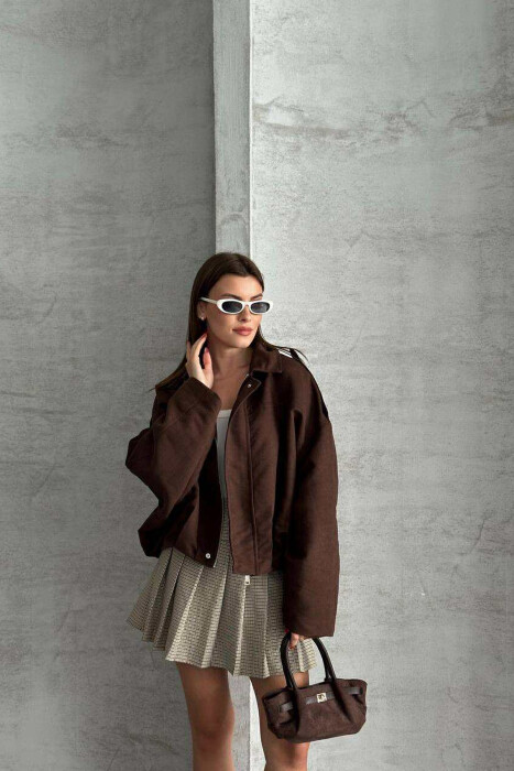 ONE COLOR SIMPLE WOMEN JACKET DARK BROWN/KAE - 2