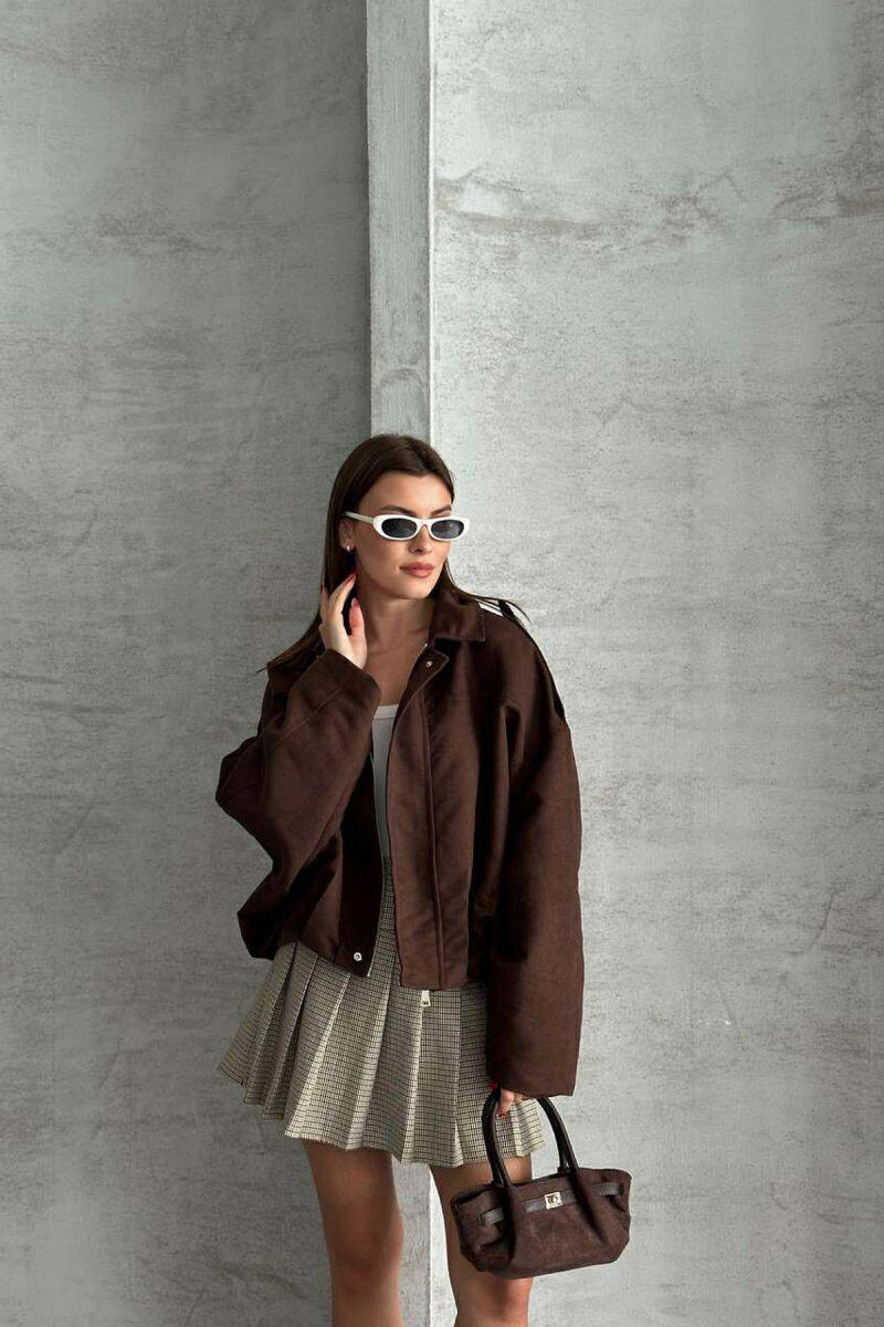 ONE COLOR SIMPLE WOMEN JACKET DARK BROWN/KAE - 2