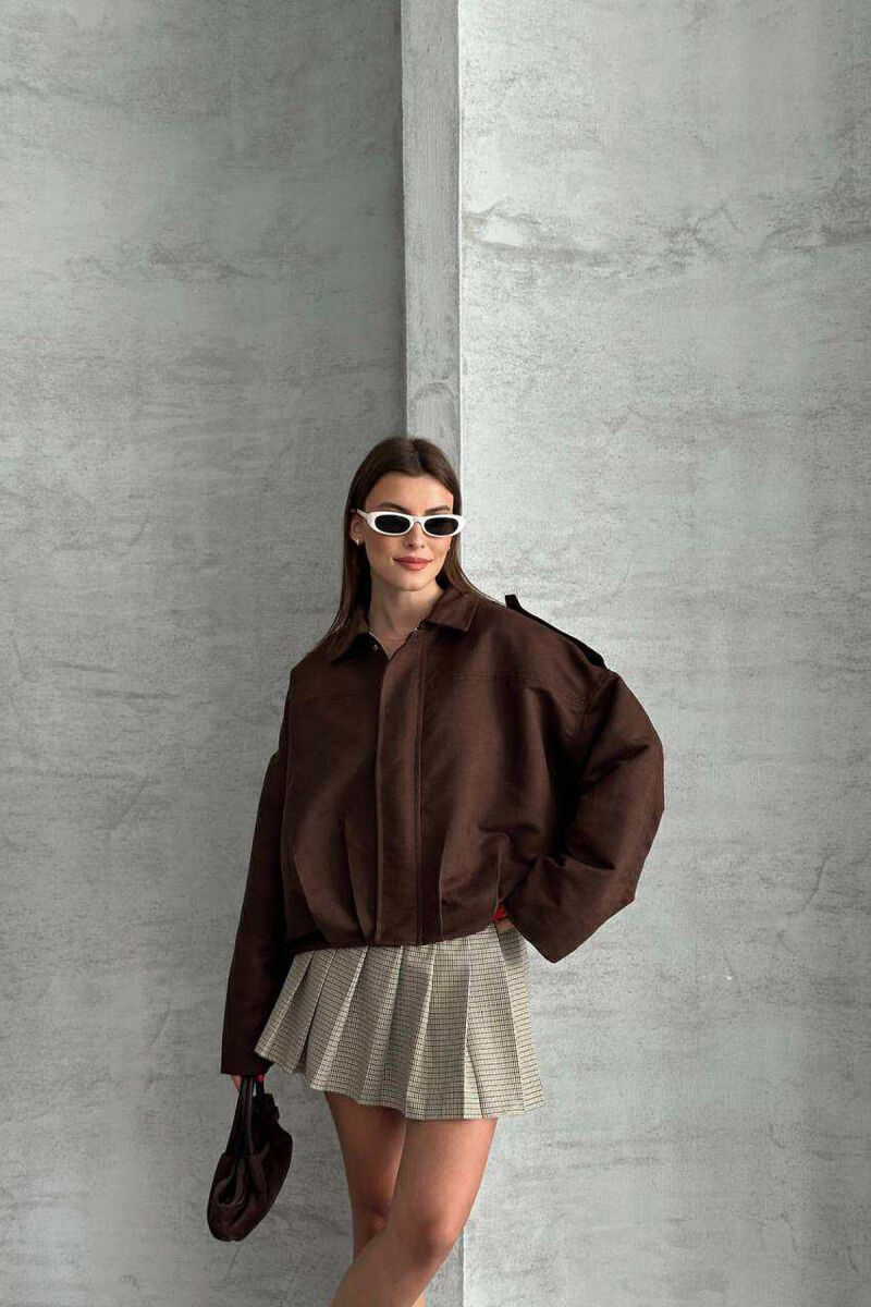 ONE COLOR SIMPLE WOMEN JACKET DARK BROWN/KAE - 3