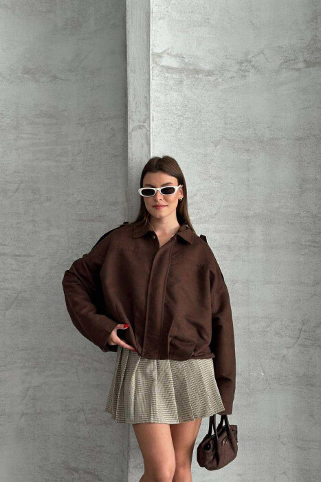 ONE COLOR SIMPLE WOMEN JACKET DARK BROWN/KAE - 4