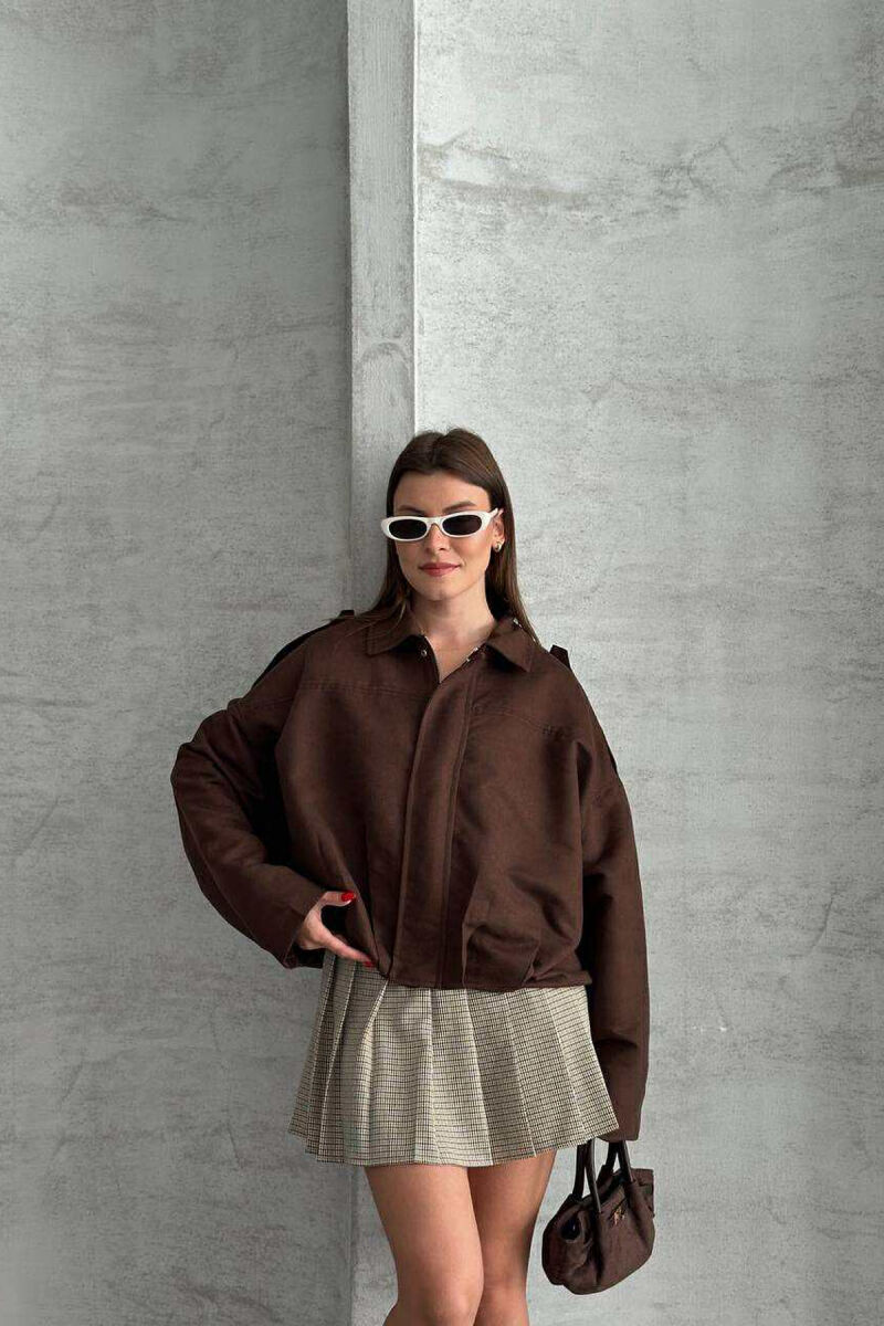 ONE COLOR SIMPLE WOMEN JACKET DARK BROWN/KAE - 4