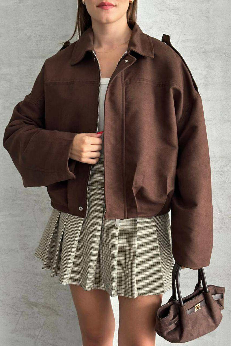 ONE COLOR SIMPLE WOMEN JACKET DARK BROWN/KAE - 5