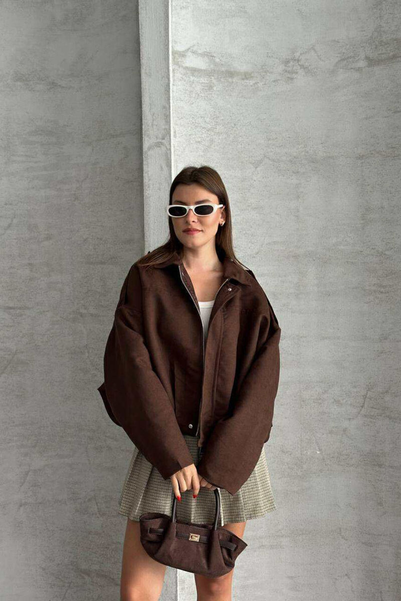 ONE COLOR SIMPLE WOMEN JACKET DARK BROWN/KAE - 6