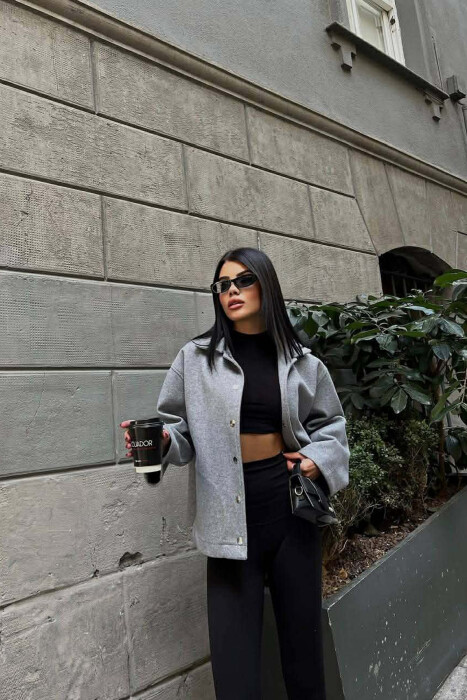 ONE COLOR SIMPLE WOMEN JACKET GREY/GRI - KLAUDIO FASHION