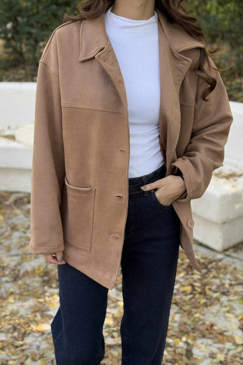 ONE COLOR SIMPLE WOMEN JACKET LIGHT BROWN/KAZB - 2