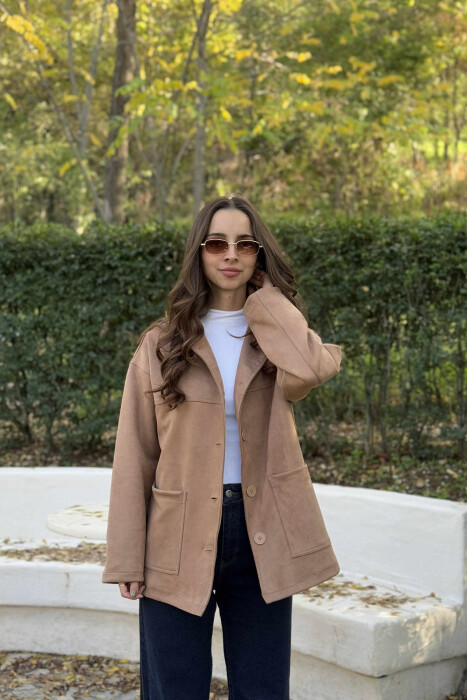 ONE COLOR SIMPLE WOMEN JACKET LIGHT BROWN/KAZB - 3