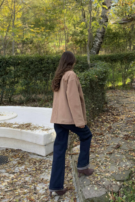 ONE COLOR SIMPLE WOMEN JACKET LIGHT BROWN/KAZB - 4