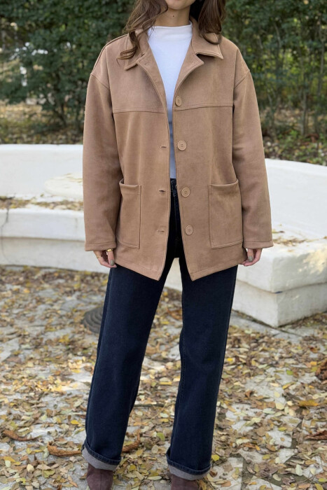 ONE COLOR SIMPLE WOMEN JACKET LIGHT BROWN/KAZB - 5