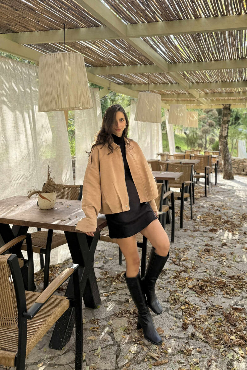 ONE COLOR SIMPLE WOMEN JACKET LIGHT BROWN/KAZB - 1