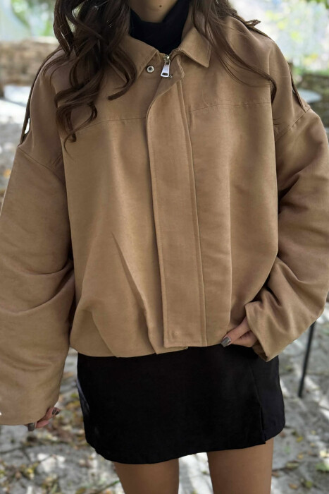 ONE COLOR SIMPLE WOMEN JACKET LIGHT BROWN/KAZB - 2