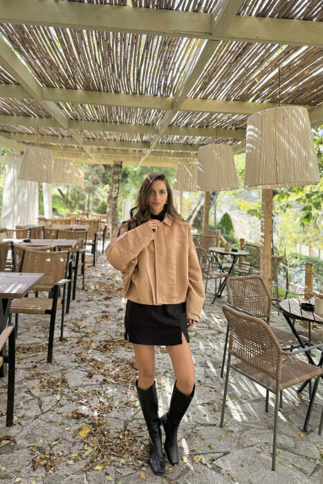 ONE COLOR SIMPLE WOMEN JACKET LIGHT BROWN/KAZB - 4