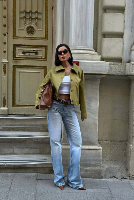 ONE COLOR SIMPLE WOMEN JACKET OLIVE/ULLI - KLAUDIO FASHION