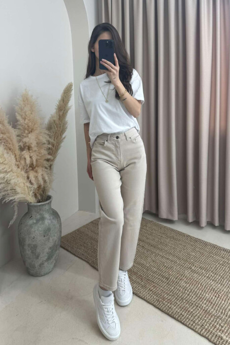 ONE COLOR SIMPLE WOMEN JEANS BEIGE/BEZHE - 1