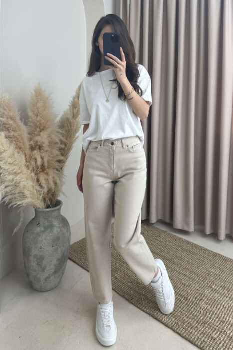 ONE COLOR SIMPLE WOMEN JEANS BEIGE/BEZHE - 2