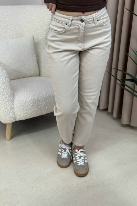 ONE COLOR SIMPLE WOMEN JEANS BEIGE/BEZHE - 4