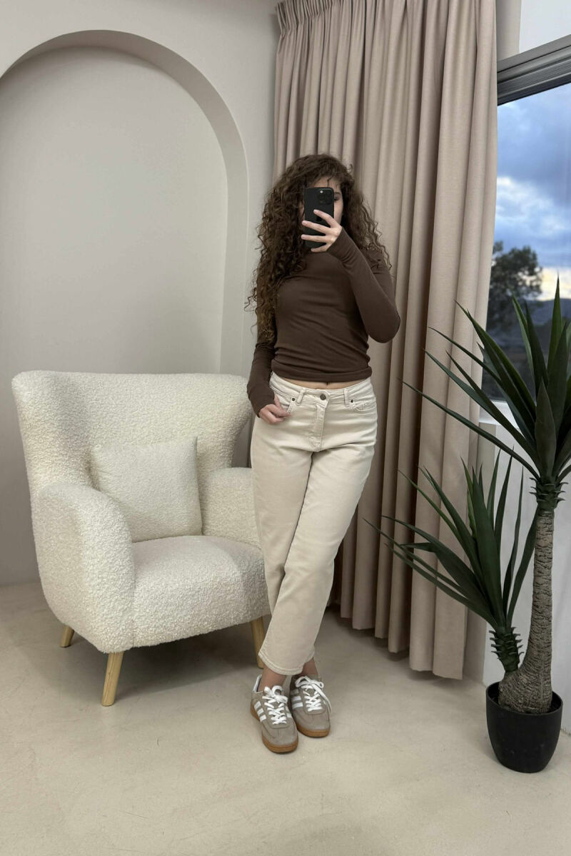 ONE COLOR SIMPLE WOMEN JEANS BEIGE/BEZHE - 2