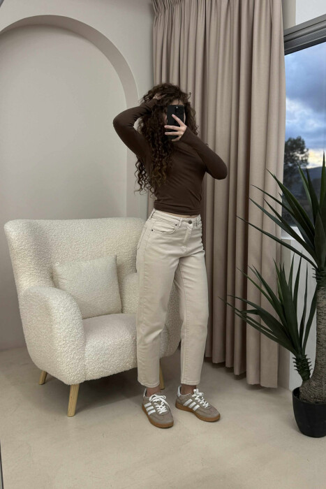 ONE COLOR SIMPLE WOMEN JEANS BEIGE/BEZHE - 3