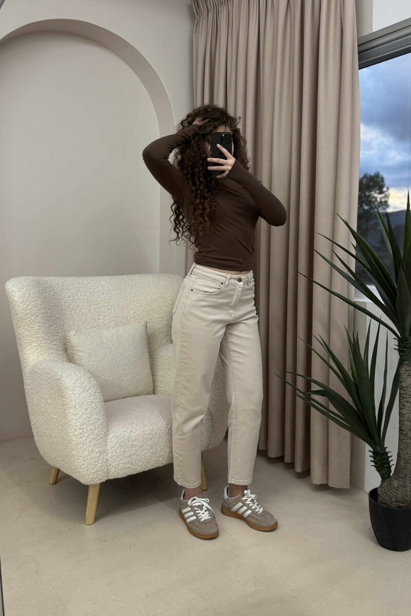 ONE COLOR SIMPLE WOMEN JEANS BEIGE/BEZHE - 3