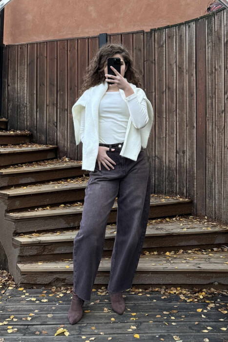 ONE COLOR SIMPLE WOMEN JEANS BROWN/KAFE - KLAUDIO FASHION