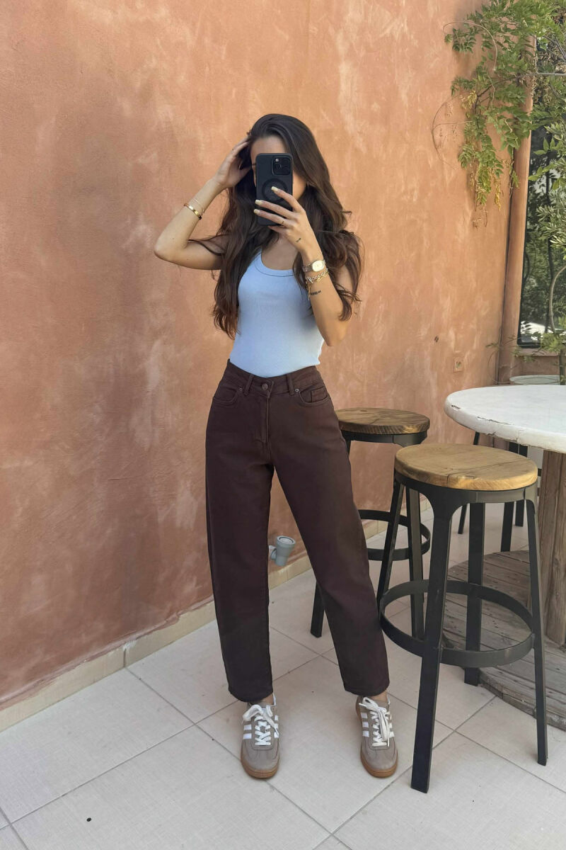 ONE COLOR SIMPLE WOMEN JEANS DARK BROWN/KAE - 3