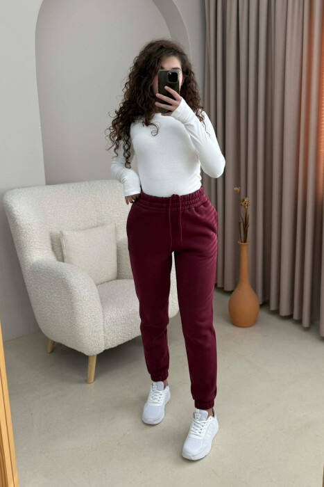 ONE COLOR SIMPLE WOMEN JOGGERS BURGUNDY/VISHNJE - KLAUDIO FASHION