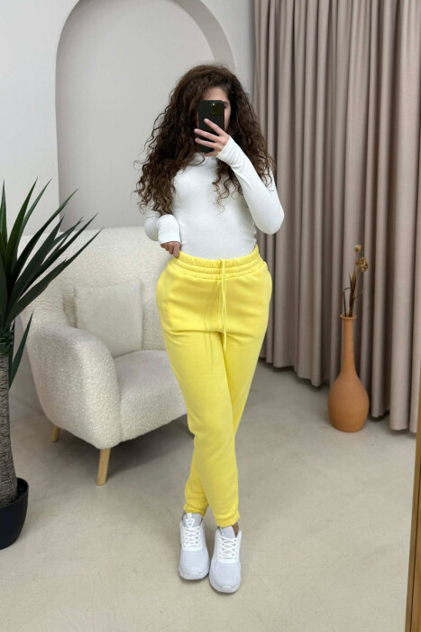 ONE COLOR SIMPLE WOMEN JOGGERS LEMON/ LIMON - 1