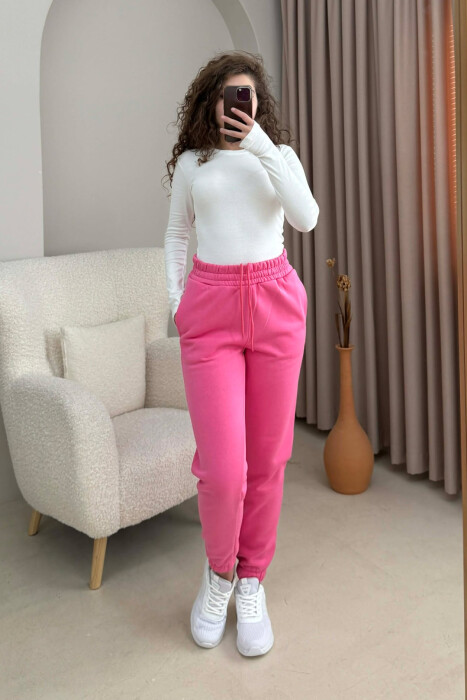 ONE COLOR SIMPLE WOMEN JOGGERS PINK/ROZE - KLAUDIO FASHION