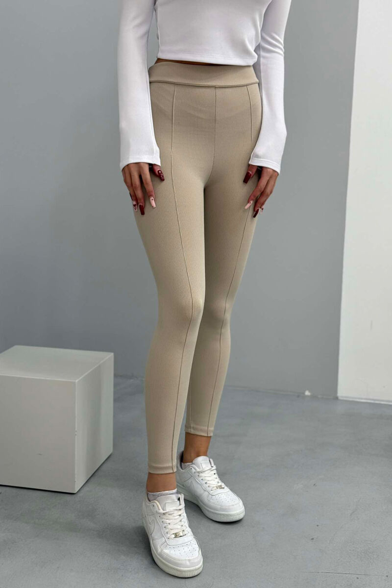 ONE COLOR SIMPLE WOMEN LEGGINGS BEIGE/BEZHE - 2