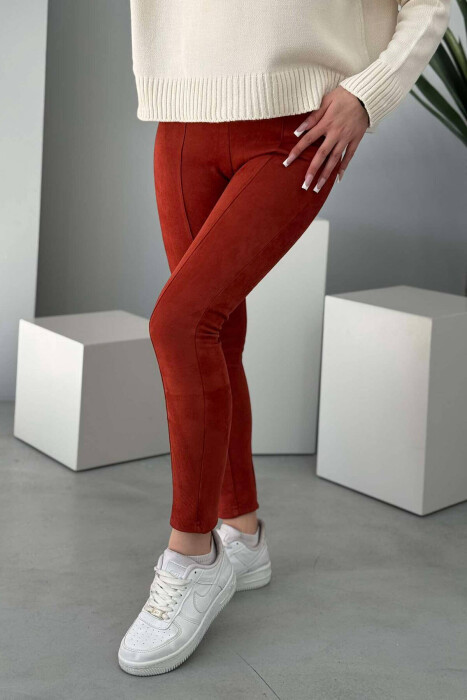 ONE COLOR SIMPLE WOMEN LEGGINGS BRICK/TULLE - 1