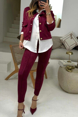 ONE COLOR SIMPLE WOMEN LEGGINGS BURGUNDY/VISHNJE 