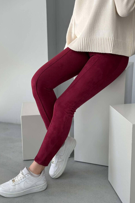 ONE COLOR SIMPLE WOMEN LEGGINGS BURGUNDY/VISHNJE - 2