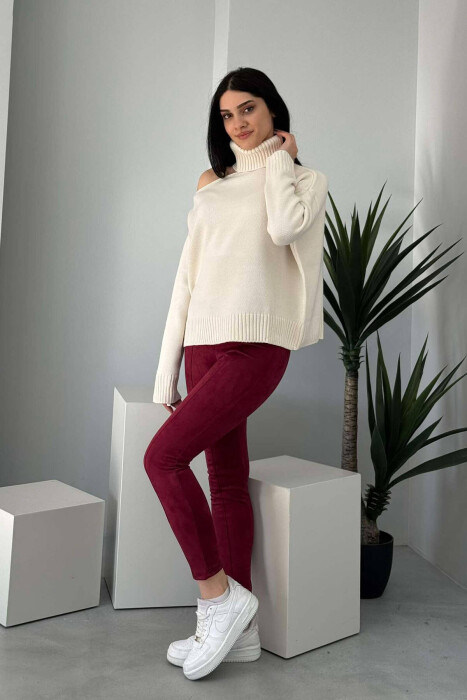 ONE COLOR SIMPLE WOMEN LEGGINGS BURGUNDY/VISHNJE - 6