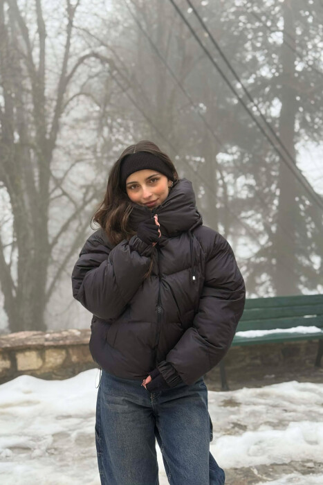 ONE COLOR SIMPLE WOMEN PUFFER JACKET BLACK/ E ZEZE - 1