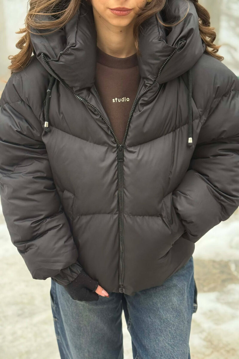 ONE COLOR SIMPLE WOMEN PUFFER JACKET BLACK/ E ZEZE - 2