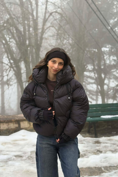 ONE COLOR SIMPLE WOMEN PUFFER JACKET BLACK/ E ZEZE - 3