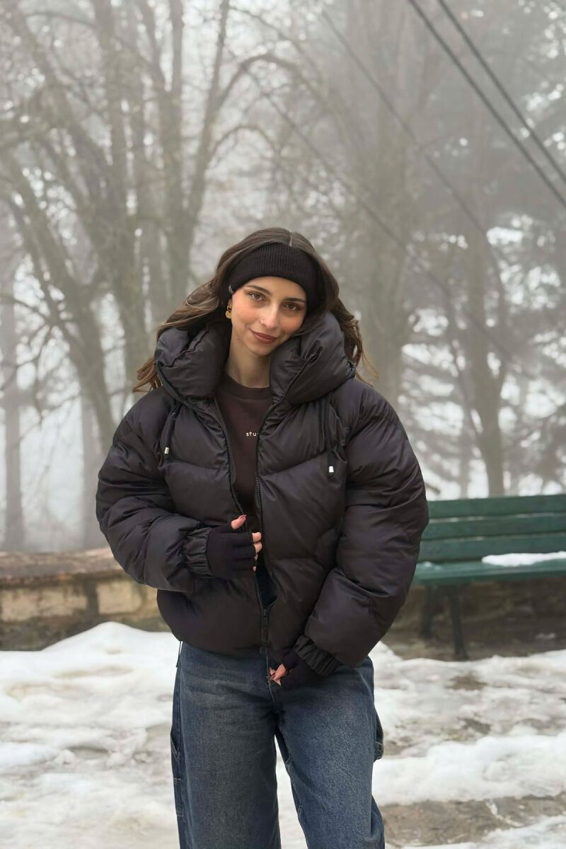 ONE COLOR SIMPLE WOMEN PUFFER JACKET BLACK/ E ZEZE - 3