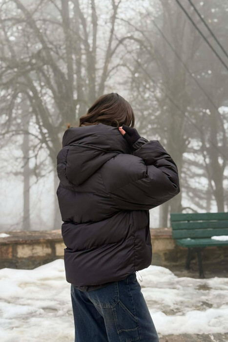 ONE COLOR SIMPLE WOMEN PUFFER JACKET BLACK/ E ZEZE - 4